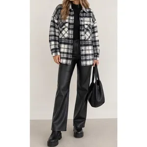 Zara Italian Fabric Wool Plaid Oversized Shacket Shirt Jacket Black White Small thumbnail 7