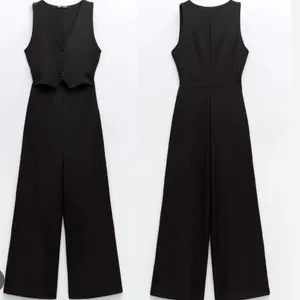 NWT Zara Black Viscose Jacquard Halter Vest Jumpsuit V-neckline Bloggers Fave thumbnail 7