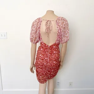 [Free People] Tessa Floral Puff Sleeve Ruched Open Back Mini Dress Size Large L thumbnail 3