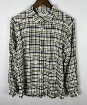 LOFT Plaid Button Down Shirt Women Medium Long Sleeve Preppy Academia Cottage‎ thumbnail 1