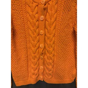 Vintage Liz Claiborne Vibrant Orange Cable Knit Button Front 90s Y2K SZ M Retro thumbnail 4