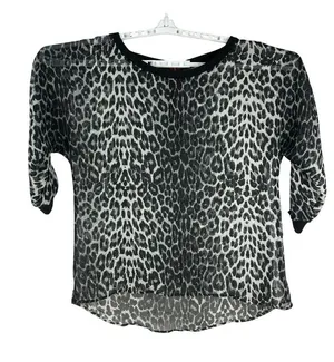 Maurices Womens Leopard Print Sheer Top XL Black & White Lightweight Style thumbnail 1