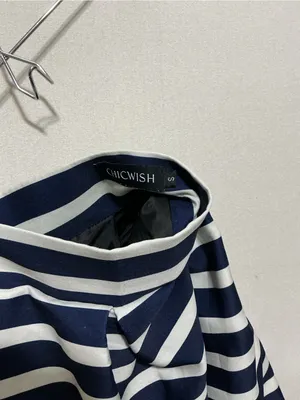 Chicwish Navy and White Striped A-Line Skirt thumbnail 2
