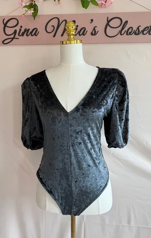 Free People Velvet Puff Sleeve Bodysuit , Size Medium thumbnail 1