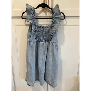 Gilli Denim boho fairy Ruffle Square Neck Smocked Babydoll Dress Blue Size S New thumbnail 5