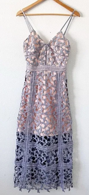 Anthropologie Elliatt Tingle Floral Lilac Overlay Wedding Guest Lace Midi Dress thumbnail 1