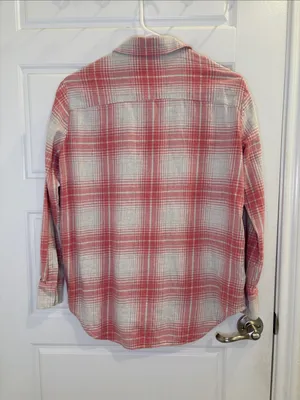 Madewell Plaid Flannel Button Down Shirt Pink Cream Cotton XXS thumbnail 3