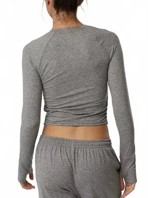 AE OFFLINE By Aerie Weekend Away Long Sleeve T-Shirt American Eagle Shell Gray S thumbnail 2