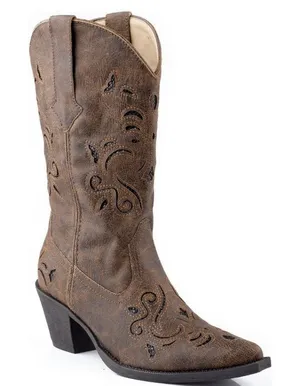 Roper Women's Chloe Snip Toe Glitter Underlay Western Boots Size 8 Brown thumbnail 1