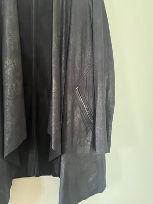 Zara Faux Suede Draped Jacket Large Black Waterfall Open Front Minimalist Chic thumbnail 3