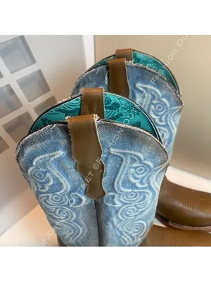 Corral Women's Saddle Cowhide Square Toe Western Boots Denim Embroidery Sz 10 thumbnail 4