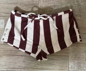 Free People Striped Maroon and White 100% Cotton Women’s Drawstring Shorts thumbnail 1