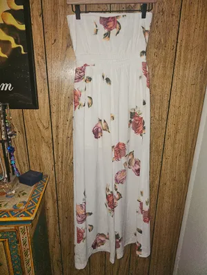 Hello Molly White Strapless Floral Wide-Leg Jumpsuit with Pink Roses thumbnail 7