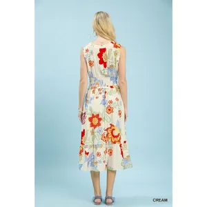 Umgee‎ Floral Smocked Midi Dress - Cream - Medium thumbnail 3