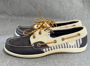 Sperry Women's Topsiders Women's 8M Blue Leather/Linen Canvas Close Toe Shoes thumbnail 8