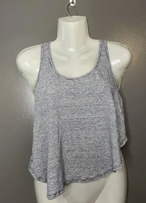 Project Social T Tank Top Womens Medium Gray Striped Linen Cropped Racerback thumbnail 1