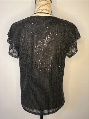 THML sequin flutter sleeve top blouse fully lined black M Size M thumbnail 3
