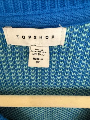 TopShop Blue & Mint Striped Graphic Sweater - Women size 8-10 thumbnail 3