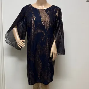 Leslie Fay Navy & Metallic Rose Gold Short Dress with split sleeves size 10 thumbnail 3