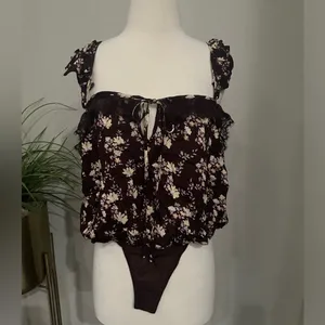 NWT Free People Take It Away‎ Thong Bodysuit in Chocolate Merlot Sz Medium $68 thumbnail 6