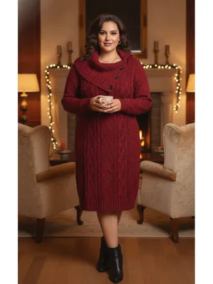 Relativity Marled Cable Knit Sweater Dress Asymmetric Button Cowl Neck XL thumbnail 5
