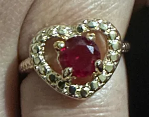 Heart Shape Ruby Engagement Ring: Gold Accent Ring With Diamond Accents Red thumbnail 1