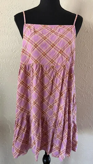 🩷 Rewind Plaid Tiered Tank Dress 🧡 ~ Juniors Large thumbnail 1