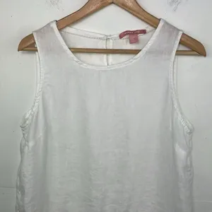 Marina Luna Linen White Crochet Trim Sleeveless Top size Medium thumbnail 2
