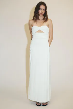 Zara Elegant White Strapless Ruched Evening Gown Dress thumbnail 10