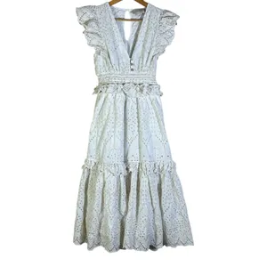 Cleobella Cherie Midi Dress Eyelet Lace Ruffle Size S White Cottagecore Prairie thumbnail 2