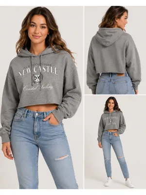 Hollister New Castle Coastal Sailing Cropped Hoodie Women’s XL Gray thumbnail 2