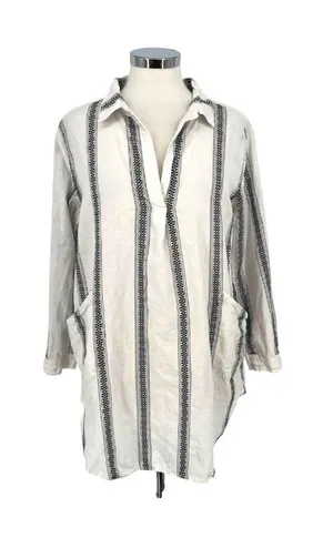 Dylan Boho Coastal Nomad Stripe Tunic Top Beach Cover-up White Black Size Medium thumbnail 1