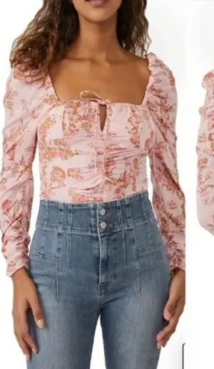 NWT * FREE PEOPLE Hillary Print Top in Pink Combo thumbnail 1