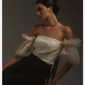 Anthropologie Sunday In Brooklyn Tulle Off The Shoulder Blouse Top Ivory Xl thumbnail 2