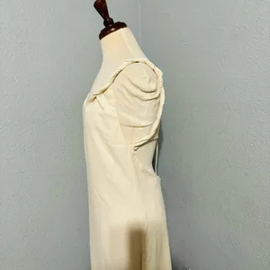 Zara Bloggers Fav Ecru Linen Blend Bohemian Open Back Cut Out Midi Dress‎ Sz L thumbnail 13