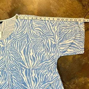 NWT Yak & Yeti Blue Zig Zag Zebra Striped Short Sleeve Blouse L/XL thumbnail 6