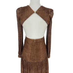 Gianni Bini Hazel‎ Metallic Chiffon Bronze Cutout Maxi Dress Size 2 NWT thumbnail 12