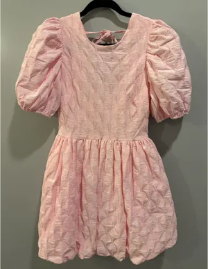 English Factory Textured Balloon Sleeves Bubble Hem Mini Dress Pink thumbnail 5
