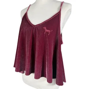 PINK Victoria's Secret Velvet Cami Womens M Burgundy Swing Spaghetti Strap Dog thumbnail 13