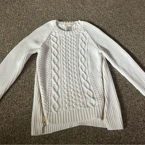 Michael Michael Kors White Cable Knit Chunky Sweater w/ gold zippers on side thumbnail 2