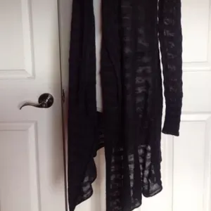 FREE PEOPLE Black Navy Striped Sweater Maxi Cardigan Duster 100% Cotton XS thumbnail 7