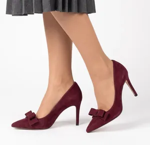 Ann Taylor Pumps Womens 9 Bow Pointed Toe Burgundy Suede Stiletto Good thumbnail 1