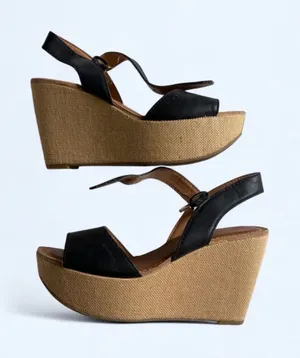 Tommy Hilfiger Black Wedge Sandals with Natural Platform thumbnail 1
