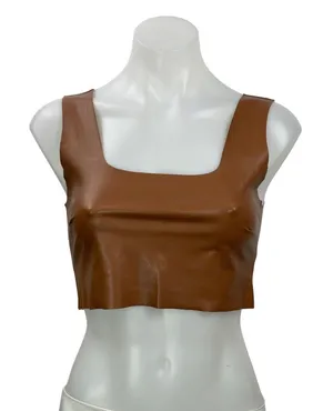 Commando Women's Brown Faux Leather Vegan Sleeveless Square Neck Crop Top Size S thumbnail 1