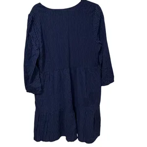 Market & Spruce Navy Striped Tiered V-Neck Mini Dress 3/4 Sleeve Large L thumbnail 3