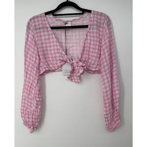 Revolve x VDM The Label Jemma Crop Tie Front Cover Up Pink Gingham Sz S thumbnail 2