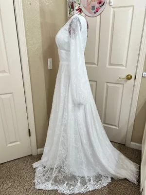 Vintage Style Allover Lace Wedding Dress Long Bishop Sleeve White Size 4 thumbnail 6