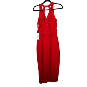 Sienna Halter‎ Ruched Draping Midi Dress Sz 0 Red Classic Cocktail Party Wedding thumbnail 2