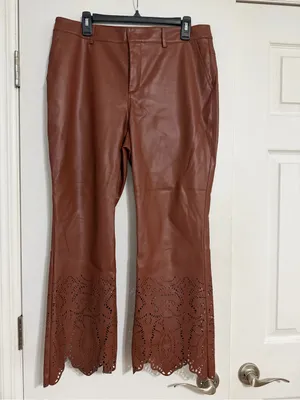 Anthropologie laser cut‎ hem brown faux Leather size 12 ankle crop thumbnail 5