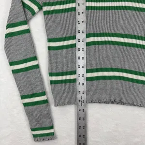 BP Gray Green Striped Ribbed Knit Sweater Womens Small‎ Crew Neck Lettuce Hem thumbnail 4
